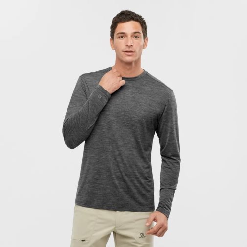 Camiseta Salomon Outlife Merino Blend Long Sleeve Hombre Negros | MX UKMR256